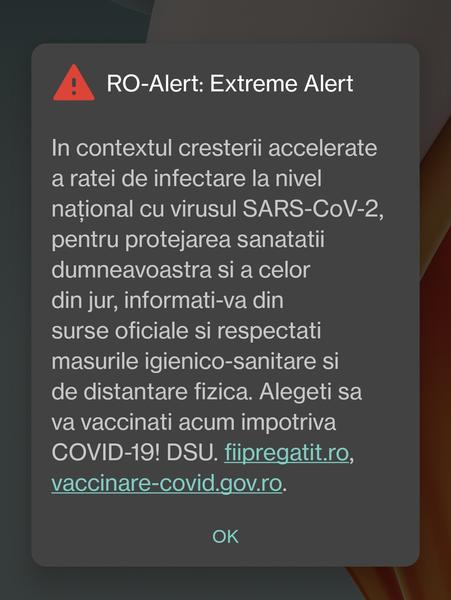 Mesaj RO-Alert vaccinare, Foto: Hotnews