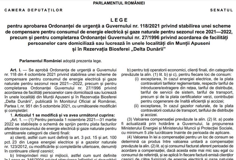 Plafonarea preturilor la energie, Foto: Monitorul Oficial