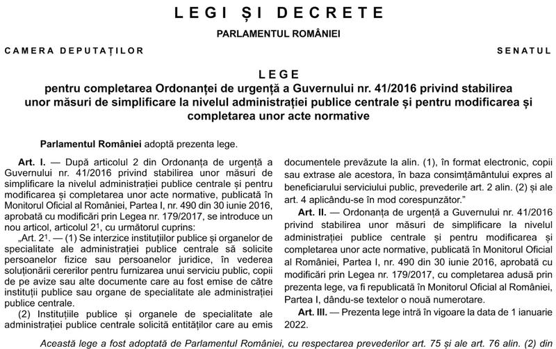 Lege - statul nu va mai cere copii dupa documentele pe care le are, Foto: Monitorul Oficial