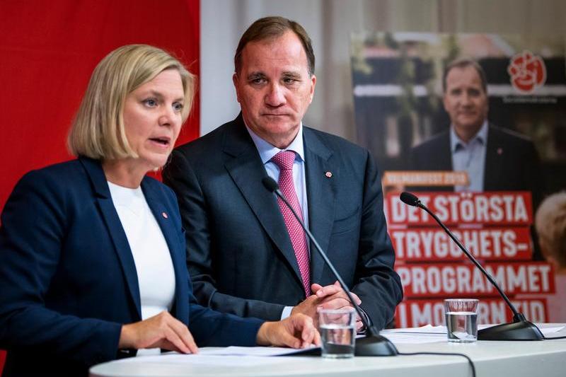 Stefan Lofven alaturi de Magdalena Andersson, Foto: Jonathan Nackstrand / AFP / Profimedia Images