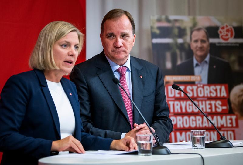 Stefan Lofven alaturi de Magdalena Andersson, Foto: Jonathan Nackstrand / AFP / Profimedia Images