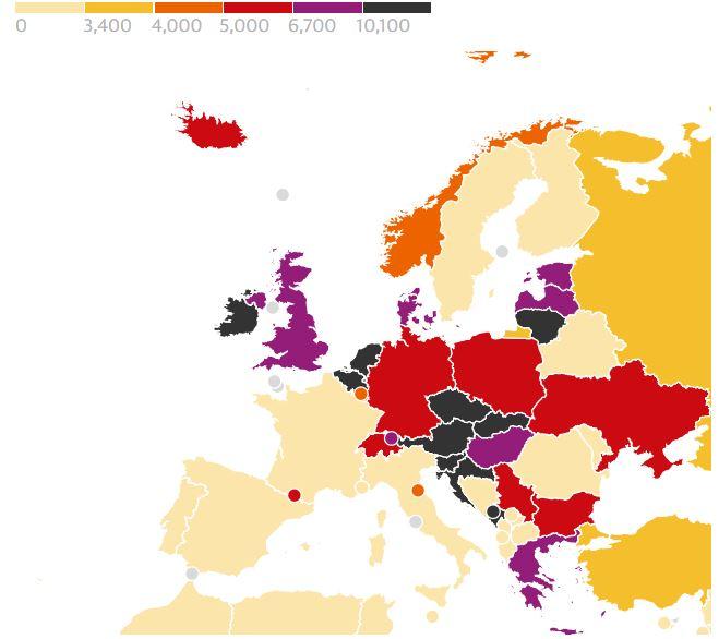 Harta coronavirus Europa, Foto: John Hopkins University