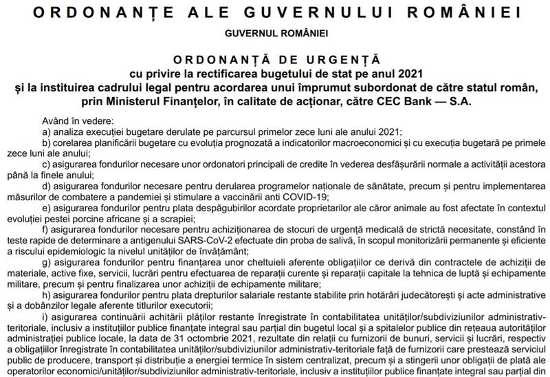 A doua rectificare bugetara 2021, Foto: Monitorul Oficial