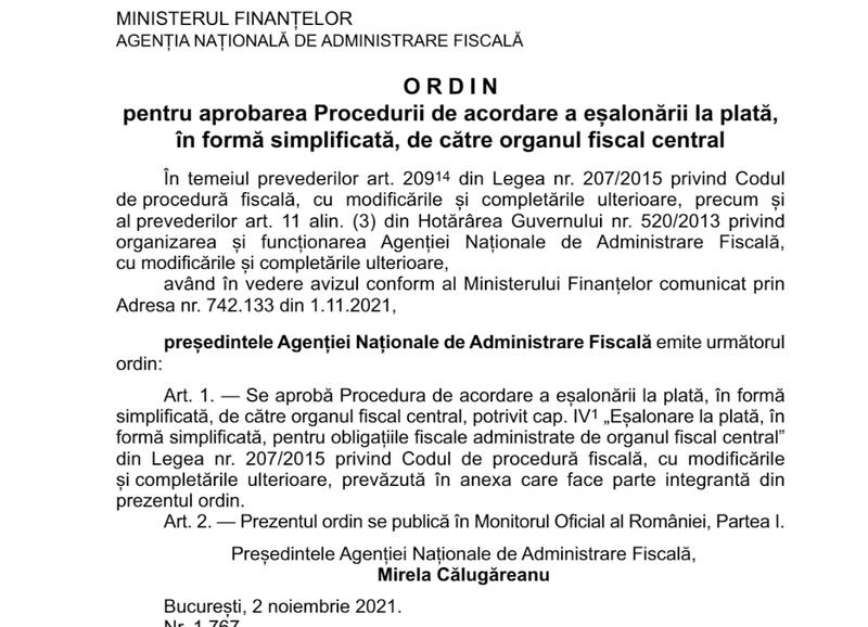 Procedura esalonare simplificata, Foto: Monitorul Oficial