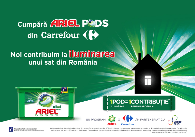 POD cu POD luminezi o casă - campania Ariel și Carrefour, în parteneriat cu ViitorPlus, se extinde într-o nouă comunitate, Foto: Ariel