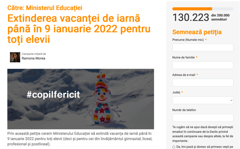 Campanie declic pentru extinderea vacantei de iarna, Foto: Captura ecran