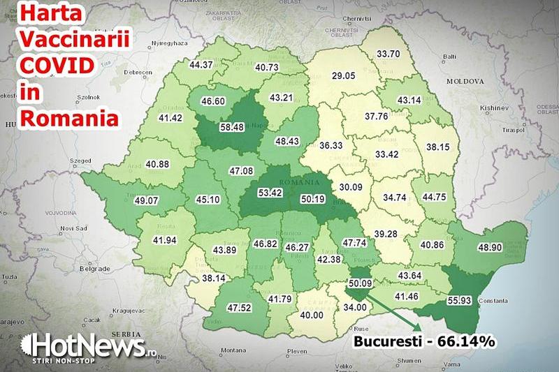 Harta vaccinarii in Romania - situatia in 24 decembrie 2021, Foto: Hotnews