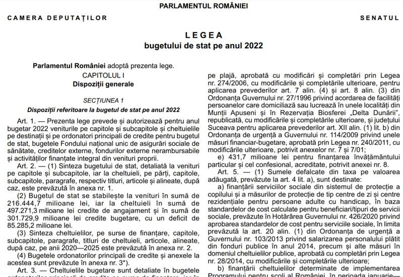 Buget 2022, Foto: Monitorul Oficial