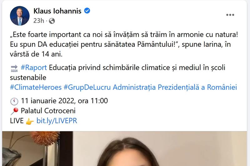 Postare Iohannis, Foto: Captura