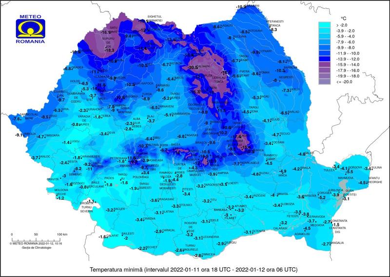 Minimele pe 12 inaurie 2022, Foto: ANM