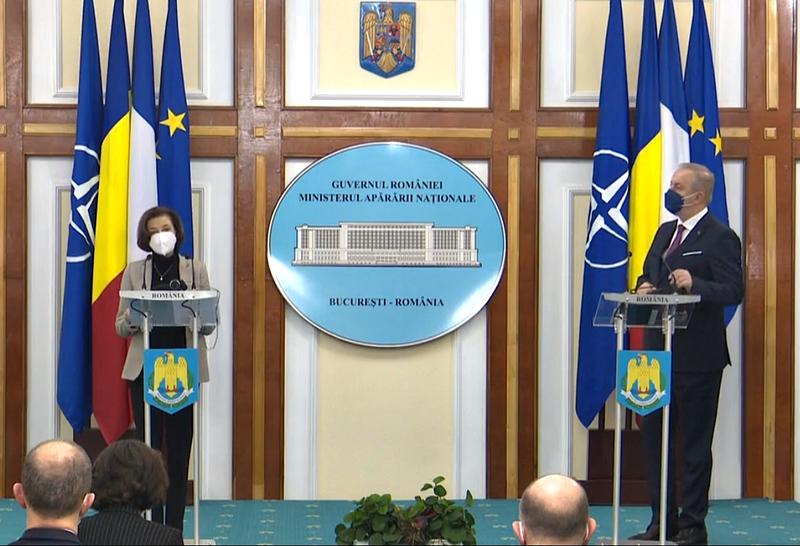 Florence Parly si Vasile Dincu la MApN, Foto: Captura video