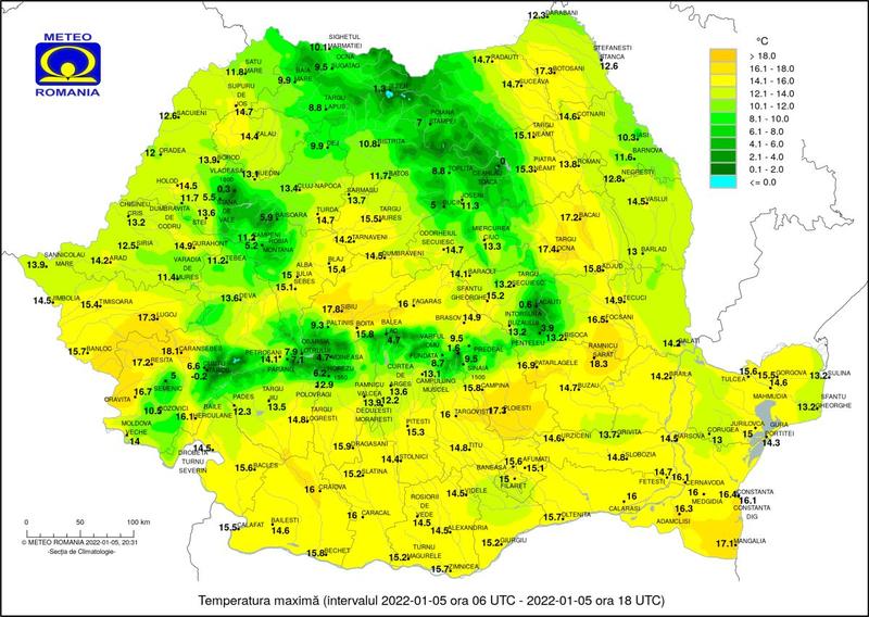 Maximele pe 5 ianuarie 2022, o zi extraordinar de calda, Foto: ANM