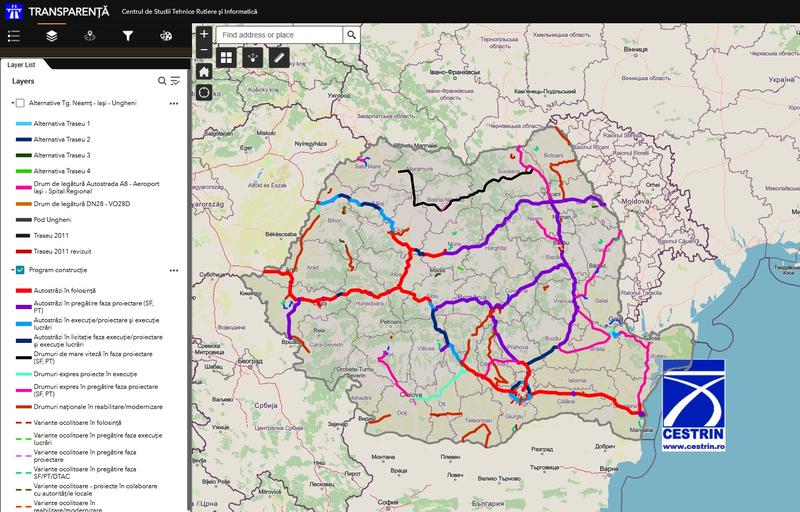 Aplicatia web-GIS CESTRIN pentru monitorizarea proiectelor rutiere, Foto: Captura de ecran