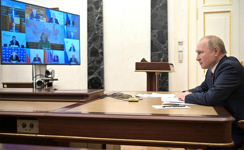 Vladimir Putin intr-o intalnire online cu cabinetul sau, Foto: Aleksey Nikolskyi/Kremlin Pool / Zuma Press / Profimedia