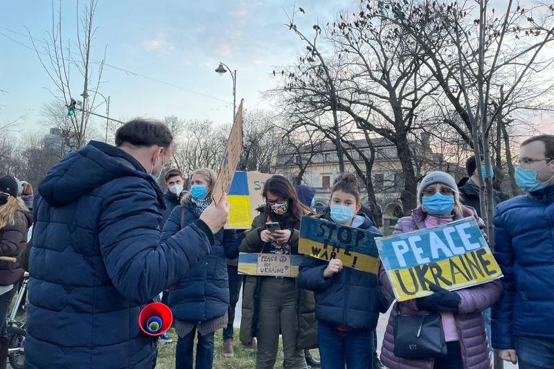 Manifestatie de solidaritate cu Ucraina, la Ambasada Rusiei la Bucucresti, Foto: Carina Hera