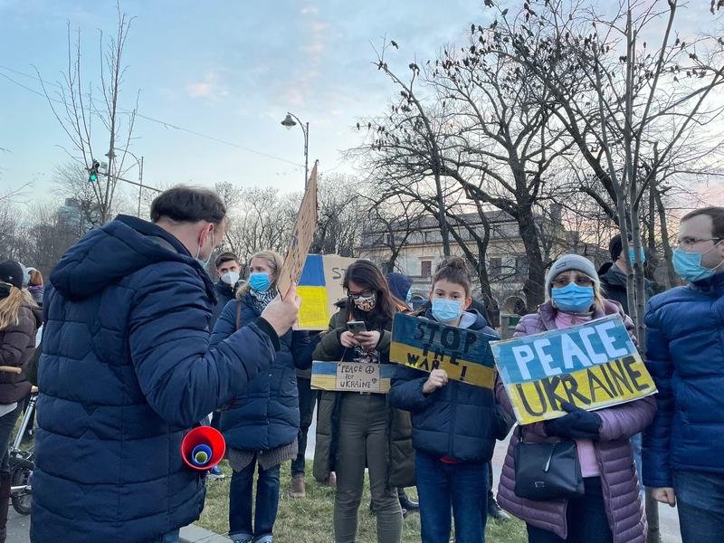 Manifestatie de solidaritate cu Ucraina, la Ambasada Rusiei la Bucucresti, Foto: Carina Hera