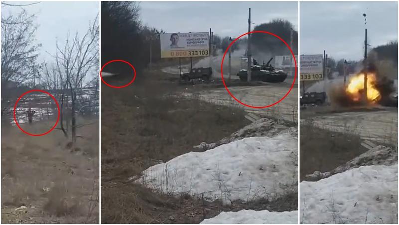 Tanc rusesc lovit de o racheta antitanc ucraineana langa orasul Sumy, Foto: Colaj foto