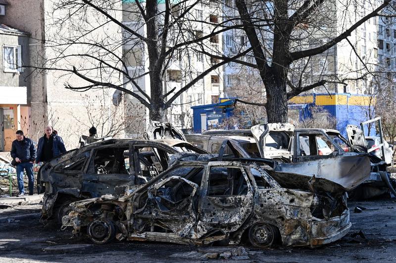 Urmările unor bombardamente în Kiev, Foto: Genya Savilov / AFP / Profimedia Images