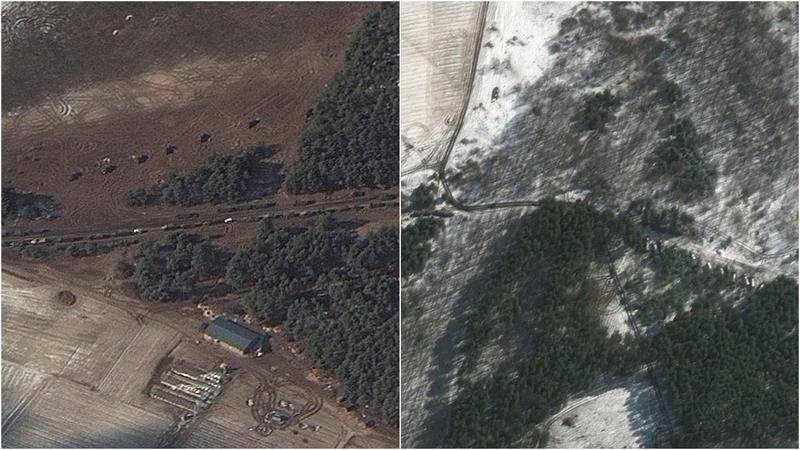 Trupele rusesti, dispersate prin localitatile si padurile de langa Kiev, Foto: Maxar