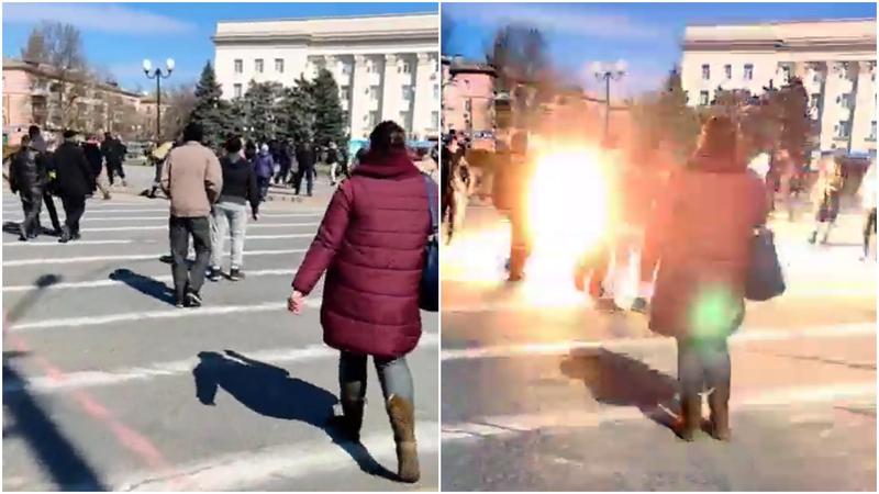 Civili atacati in Herson in timpul unui protest, Foto: Colaj foto