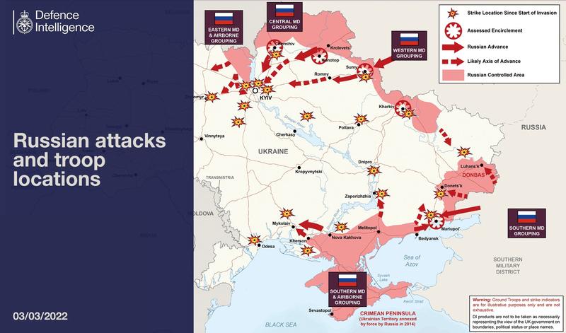 Harta razboiului din Ucraina - ziua a șaptea, Foto: Ministerul Apărării din Marea Britanie