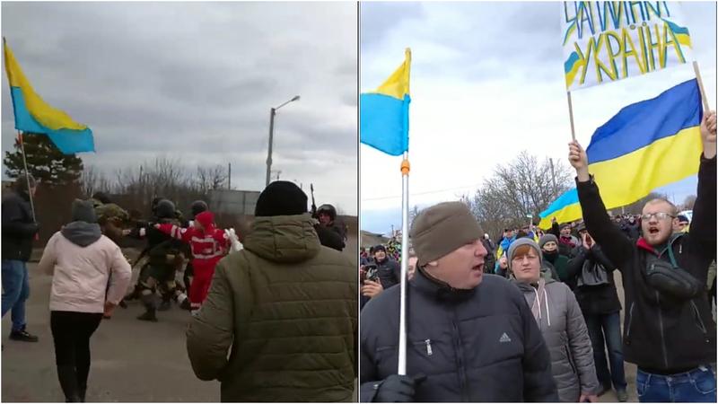 Protestele ucrainenilor in Chaplinka, Foto: Colaj foto