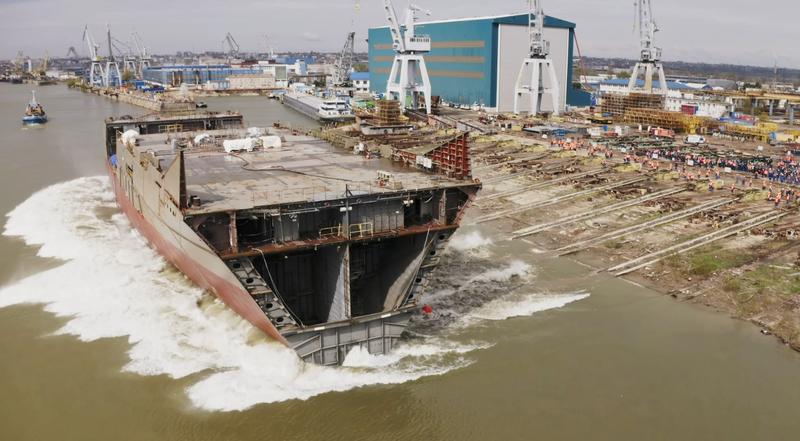 Lansarea la apa a unei nave construite de Damen la Galati, Foto: Damen