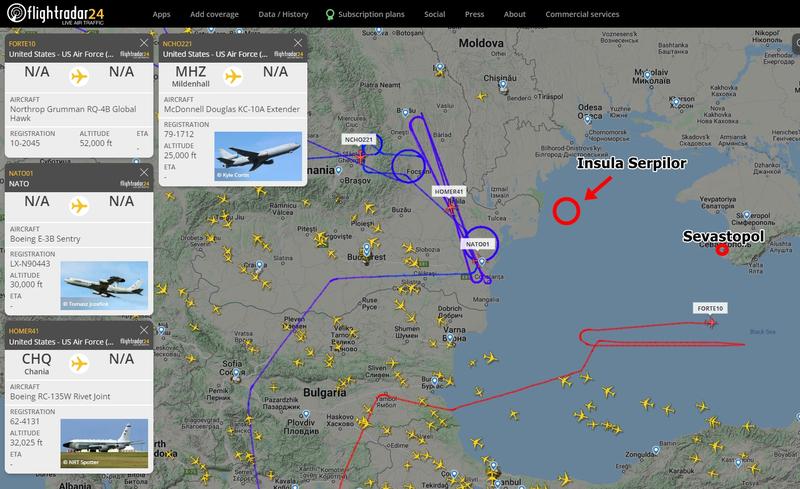 Avioane spion si drone de supraveghere in zona Romaniei si Marea Neagra, Foto: Captura de ecran