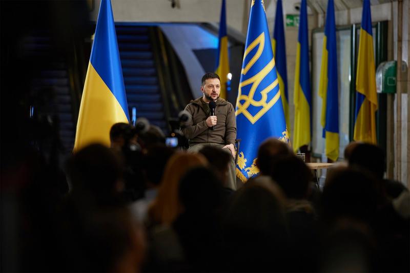 Volodimir Zelenski, conferință de presă într-o stație de metrou, Foto: Ukraine Presidency/Ukraine Presi / Zuma Press / Profimedia