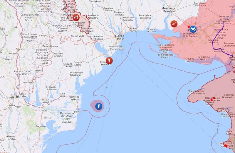 Bombardament ucrainean pe Insula Serpilor, Foto: liveuamap.com