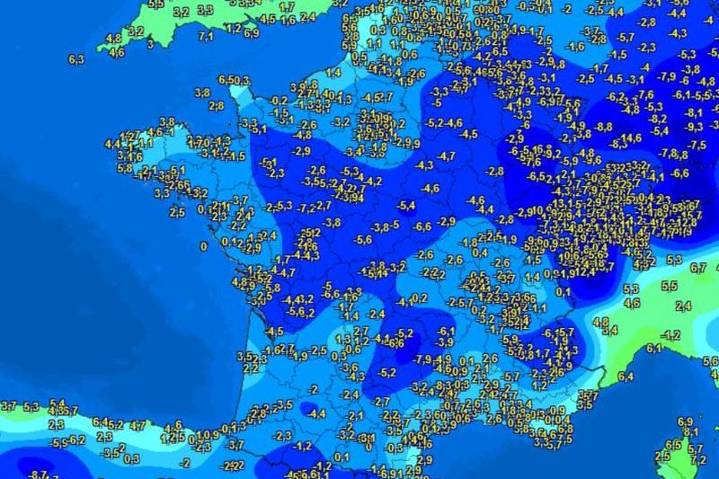 Inghet aproape peste tot in Franta in 4 aprilie 2022, Foto: Meteociel