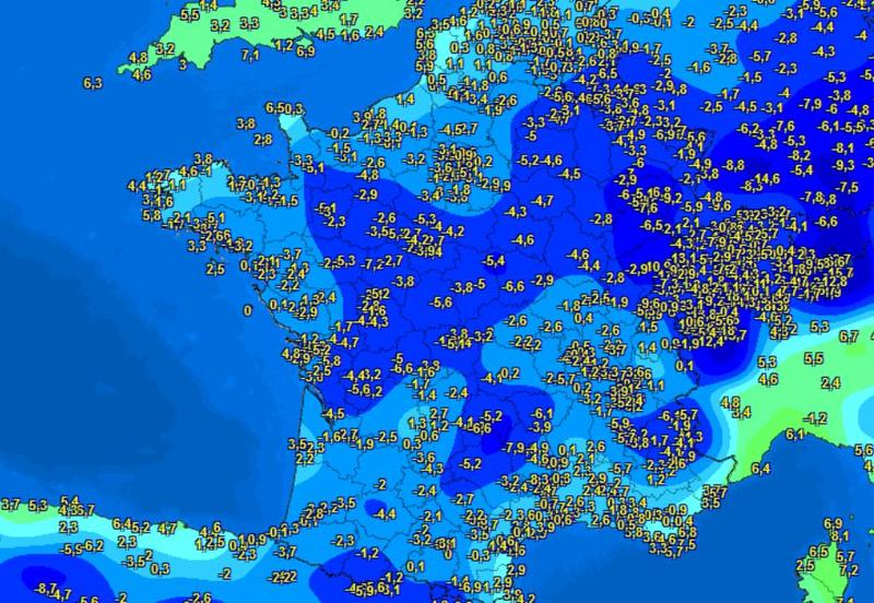 Inghet aproape peste tot in Franta in 4 aprilie 2022, Foto: Meteociel