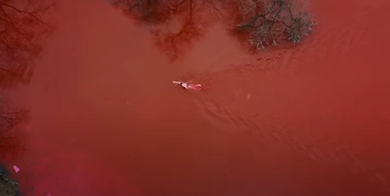 Ruta Meilutyte inotand in apa rosie a iazului de langa Ambasada Rusiei din Vilnius, Foto: Captura YouTube