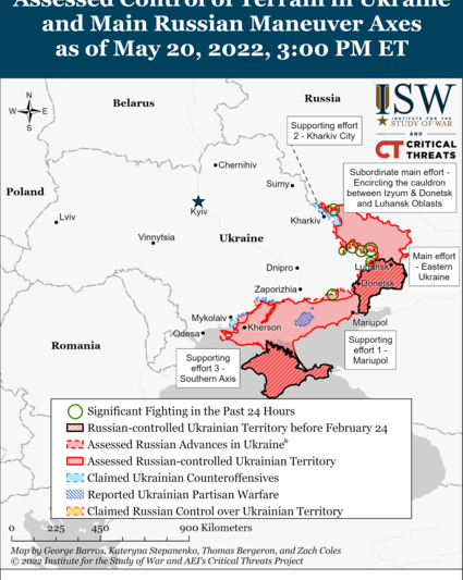 Harta Războiului din Ucraina 21 mai - ISW, Foto: understandingwar.org