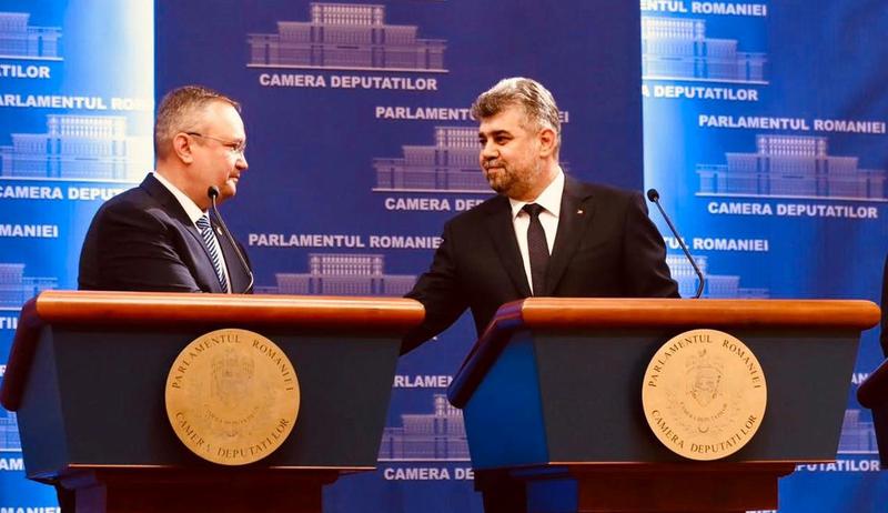 Nicolae Ciucă și Marcel Ciolacu la Parlament, Foto: Hotnews