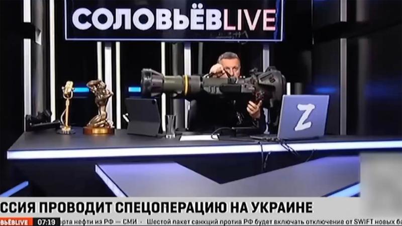 Vladimir Soloviov, propagandist al Kremlinului, în emisiunea sa de la postul Russia-1, Foto: Not supplied / WillWest News / Profimedia