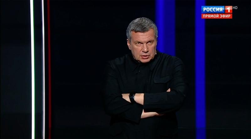Vladimir Soloviov, propagandist al Kremlinului, în emisiunea sa de la Rossiya-1, Foto: WillWest News / Profimedia Images