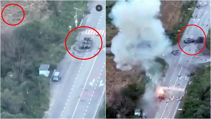 Zborul unei rachete Javelin care lovește un tanc rusesc, Foto: Hotnews