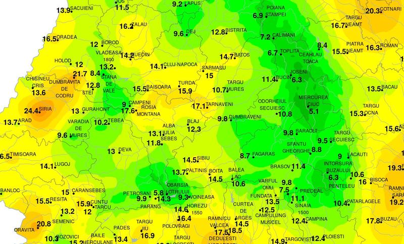 Exemple de temperaturi inregistrate in dimineata zilei de 22 iulie 2022, Foto: ANM