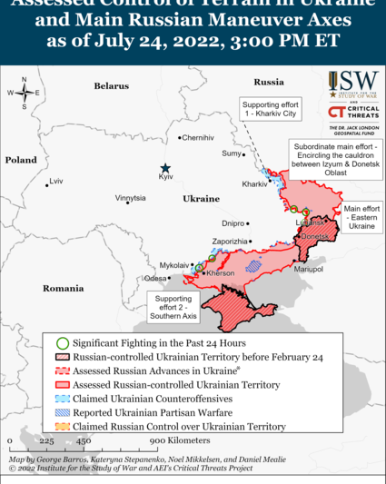 Harta războiului din Ucraina la 24 iulie, Foto: understandingwar.org