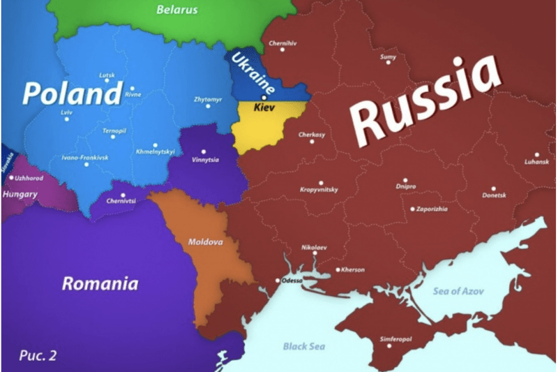 Harta Ucrainei impartita intre mai multe state publicata de Medvedev, Foto: Ukrainska Pravda
