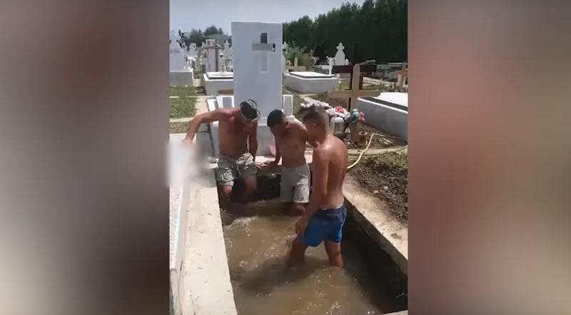 Gropari care se balacesc intr-o groapa plina cu apa, Foto: Captura video Youtube - realitatea pe net