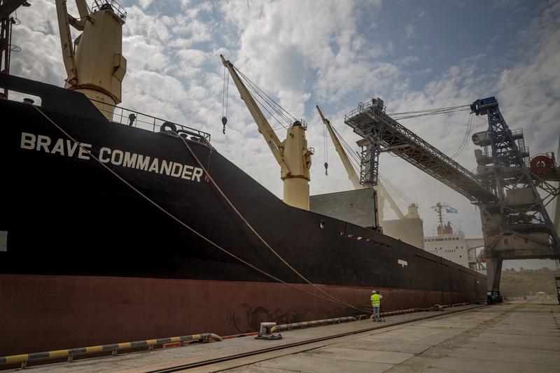 Nava Brave Commander, încărcată cu cereale în portul Pivdenni din Ucraina, Foto: Oleksandr GIMANOV / AFP / Profimedia