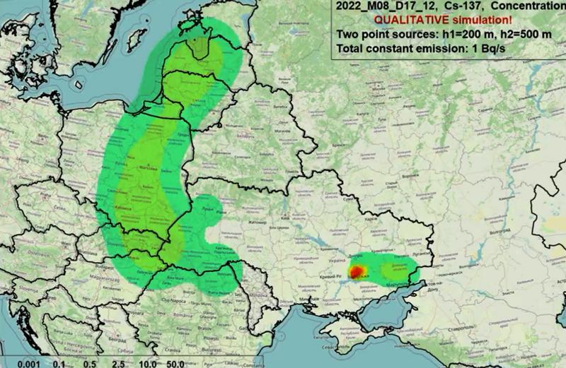 Evolutia unui nor radioactiv pornit de la centrala Zaporojie - simulare, Foto: Captura de ecran