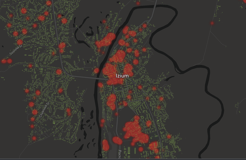 Harta distrugerilor din Izium folosind inteligenta artificiala, Foto: Captura