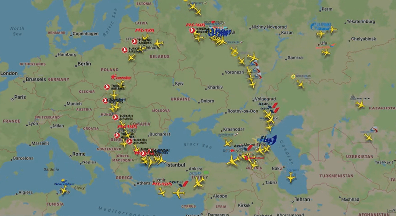 zborurile cu plecare din Rusia in ziua in care Putin a anuntat mobilizarea partiala, Foto: captura flightradar24
