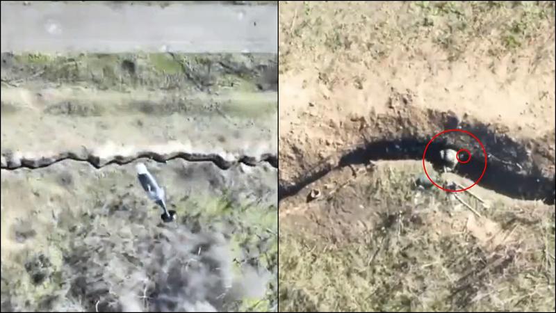 O grenada cade peste un soldat rus in transee, Foto: Colaj foto