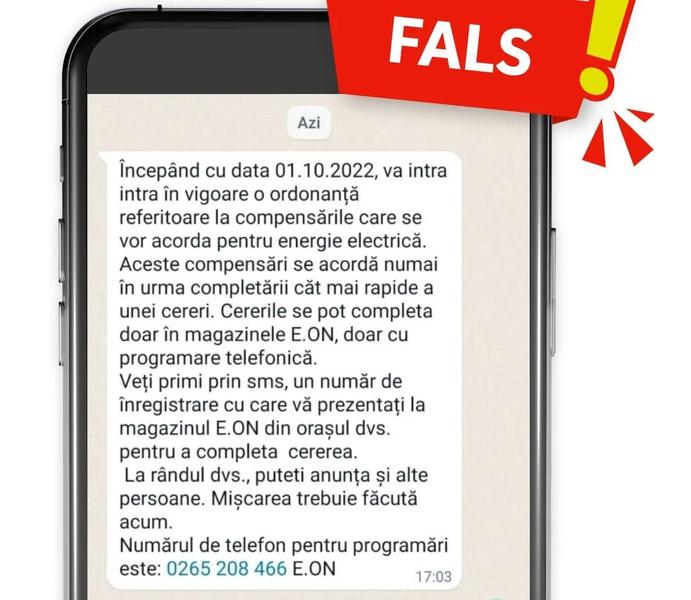 Mesaj fals E.ON, Foto: E.ON Romania