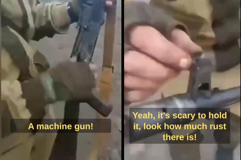 Recrutii rusi nu par tocmai impresionati de calitatea armelor primite, Foto: Captura video