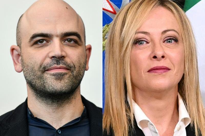 Colaj foto: Roberto Saviano și Giorgia Meloni, Foto: Andreas SOLARO / AFP / Profimedia